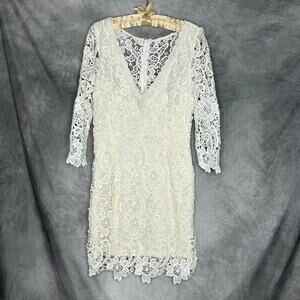 Maniju Dress Women Med Ivory Crochet Knee Length Floral Formal Event Wedding